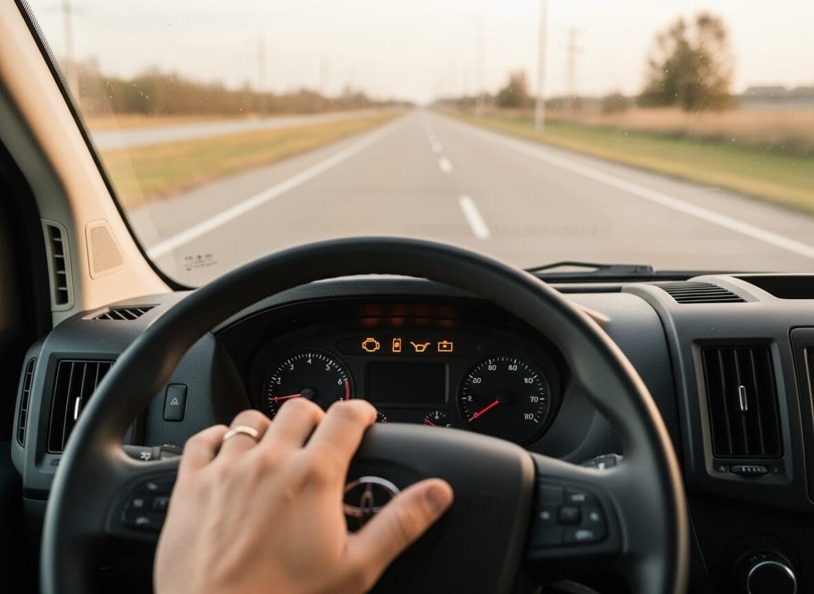 Diesel dashboard showing a low-AdBlue warning caused by a tank or sensor fault